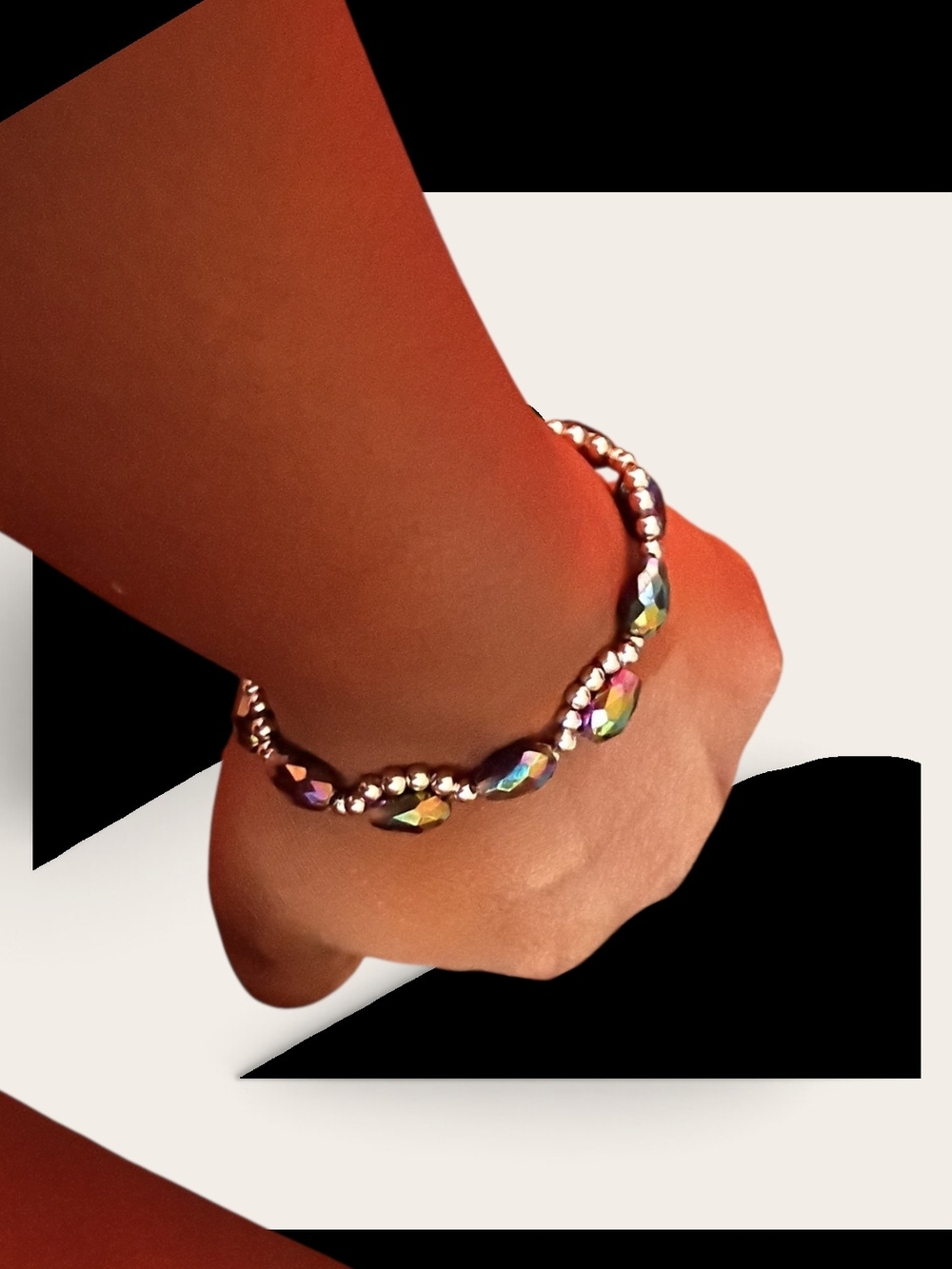 Iridescent Faceted Bead Stretch Bracelet - Multicolor
